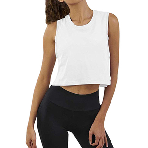 Camiseta Corta de Algodón Blanca para Mujer, Cuello Redondo, Sin Mangas, Color Sólido, Informal, Transpirable, Deportiva - Product Image 1