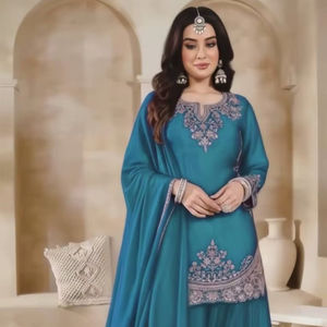 Salwar Kameez Bordado con Dupatta para Mujer |   Traje Palazzo de Estilo Pakistaní para Fiestas |   Conjunto de Traje Étnico con Bordado Intenso - Product Image 1