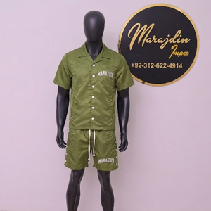 ชุดเซ็ตเสื้อแจ็คเก็ตและกางเกงขาสั้นผ้าฝ้ายพิมพ์ลายแบบแอซิดวอชสำหรับผู้ชาย น้ำหนักเบา ดีไซน์กันลมคุณภาพสูง ไซส์ใหญ่ ทันสมัย มีสไตล์ - Product Image 2