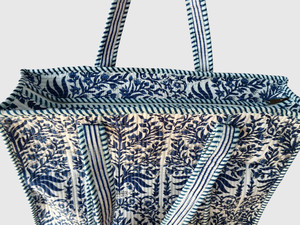 Sac fourre-tout en coton à motif floral avec design à panneaux, ouverture supérieure, style bohème, pour le shopping en toutes saisons - Product Image 3