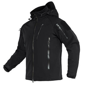 Windproof Hooded Windbreaker <b>Jacket</b> Solid Color Full Zipper Workwear Style Outdoor Coat Autumn Winter Wear PU Coated Nylon - Product Image 3