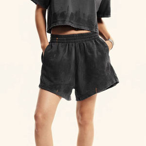 Pantalones Cortos Personalizados para Mujer, Premium, de Felpa, Corte Regular, de Algodón Grueso, Lavado Ácido, Estilo Bermuda - Product Image 2