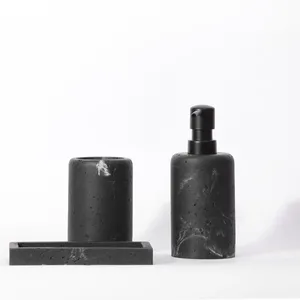 Most Trending Natural Black Marble Stone Luxury Eco-Friendly Bathroom Wash <b>Set</b> Including <b>Soap</b> Dispenser Tray Brush Holder <b>Soap</b> - Product Image 3