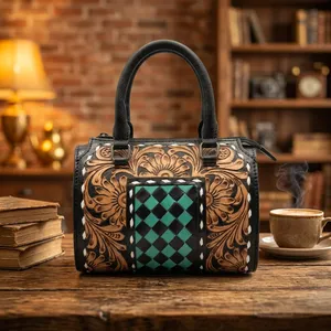 Vintage Women's <b>Handbag</b> Genuine Leather Bags Shoulder Bags Checkered Pattern Leather <b>Handbags</b> for Women - Product Image 1