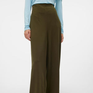 Pantalon long taille haute pour femme, coupe large évasée, en coton et lin, pour le bureau - Product Image 4