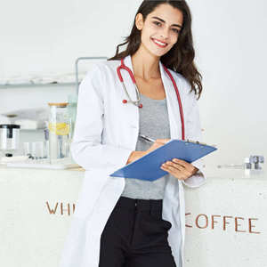 Blouse de laboratoire blanche tissée pour femme, uniforme d'hôpital, blouse de médecin, 3 poches, fermeture à boutons-pression - Product Image 1