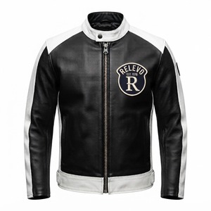 <b>Men's</b> Vintage Genuine Leather Jacket Premium <b>Real</b> Leather Biker Motorcycle Coat Classic <b>Black</b> Slim Fit Jacket - Product Image 1