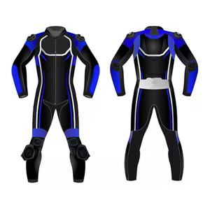 Combinaison de course moto homme personnalisable avec logo, noire et bleue, manches longues, coupe-vent, toutes saisons, en Spandex et Nylon, respirante - Product Image 1