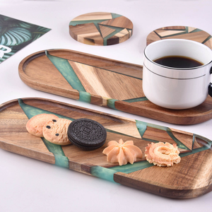 Cross-Border China Epoxy Resin Acacia Wood Nordic High-<b>End</b> Luxury Dessert Tray Oval Solid Wood Cake Plate - Product Image 5