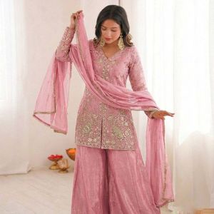 Ensemble haut et palazzo en soie pure Fendy brodée avec dupatta, tenue de soirée de créateur, vêtements ethniques pour femmes - Product Image 6