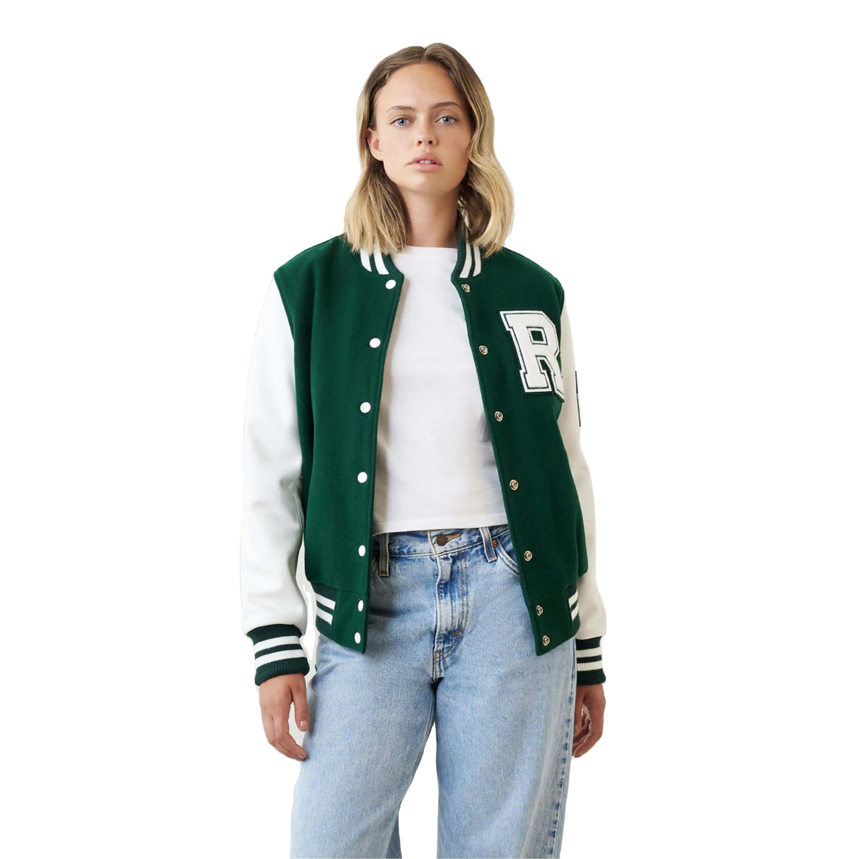 Benutzer definierte Neon Farbe Wolle Stickerei Patches Logo Letterman Baseball Leder ärmel Atmungsaktive Uni-Jacken für Männer