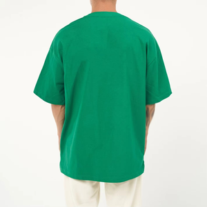 เสื้อยืดแขนสั้นสีเขียวทรงโอเวอร์ไซส์สำหรับผู้ชาย เสื้อยืดคอกลมสีพื้นเรียบง่าย สไตล์ลำลอง - Product Image 6