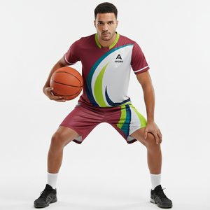 Uniforme de Baloncesto y Fútbol Color Granate con Combinación de Otros Colores, Camiseta de Manga Corta y Pantalones Cortos de Tela de Poliéster de Alta Calidad - Product Image 3