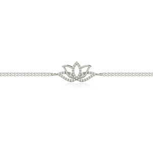 Bracelet à double chaîne en or jaune avec fleur de lotus et diamant cultivé en laboratoire - Product Image 5