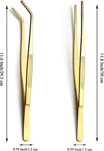 2 pinces culinaires professionnelles extra longues en acier inoxydable, à dents, durables, outil de chef pour manucure et usage commercial - Product Image 2
