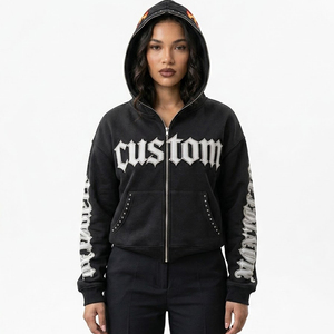 Glory Custom Applique Bordered Embroidery Design Rhinestone Oversized Hoodie Premium Quality 100% Cotton OEM Wholesale - Product Image 4