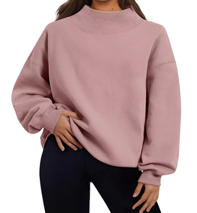 Nouvelle Arrivée Sweat-shirts Oversize en Molleton de Coton pour Femme, Col Montant, Style Fendu, Épaules Tombantes, Manches Longues, Poignets Cousus, Tenue Décontractée pour Fille - Product Image 1