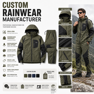 Conjunto de Chaqueta Cortavientos con Capucha, Puños Elásticos, Cordón Ajustable en el Bajo, Paneles Raglán, Logotipo Impreso Personalizado, Tela Ripstop de Poliéster, Impermeable para Otoño - Product Image 5