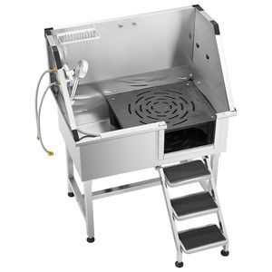 Estación de Lavado para Perros de 38 Pulgadas de Acero Inoxidable para Mascotas Pequeñas, Uso Doméstico, Fregadero para Aseo de Mascotas con Grifo de Agua Fría y Caliente y Cabezal de Ducha - Product Image 1