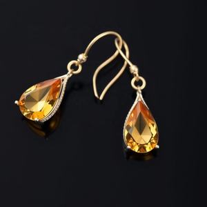 Joyería exclusiva de champán, pendientes de piedras preciosas con forma de pera de Plata de Ley 925 chapados en oro y Niña - Product Image 4