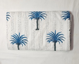 New Beautiful White Hand Block Print Kantha Quilt Indian Palm Tree Cotton Handmade <b>Bedspread</b> Kantha Bedding Kantha All size - Product Image 1