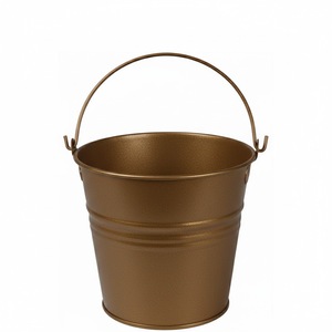 Seau de jardin en métal gris avec poignée, finition galvanisée, style rustique, jardinière durable pour usage extérieur, seau en fer - Product Image 6