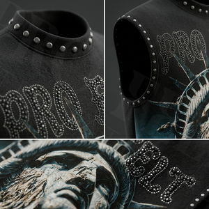 Heavy Weight 450 GSM French Terry Custom Graphic Sleeveless Tank Top <b>Men</b> Punk Rock <b>Studded</b> Collar Streetwear Trendy T Shirt - Product Image 4