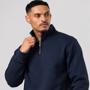 Wholesale Navy Blue <b>Mens</b> Tracksuit <b>Half</b> <b>Zip</b> <b>Sweatshirt</b> Straight Leg Jogger Set - Product Image 4