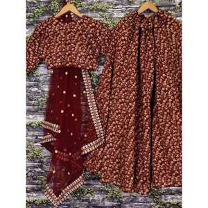 Lehenga de seda cruda bordado pesado diseñador color granate elegante - Product Image 4