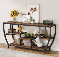 Table console moderne en bois avec étagères de rangement en métal, design industriel, meubles de salon, décoration d'entrée