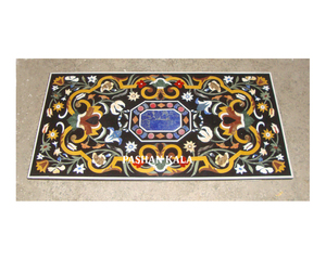 Tablero de Mesa de Comedor con Incrustaciones de Piedra de Mármol Negro Pietra Dura - Product Image 6