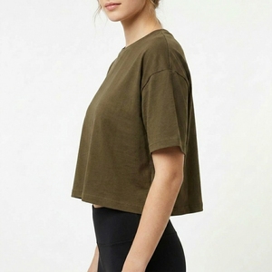 Female Plain Crop T Shirt Crew Neck Soft Cotton Slim Fit Short Sleeve T-Shirt Everyday Wear <b>Top</b> Women <b>Cropped</b> Black T Shirt - Product Image 3