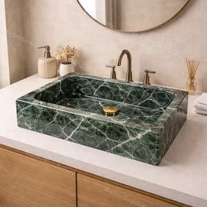 Élégant lavabo en marbre émeraude avec support en laiton - Product Image 2