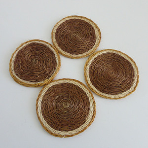 Handmade <b>Round</b> Seagrass Woven Coasters Bohemian Style <b>Table</b> Decor <b>Set</b> of <b>4</b> Natural Brown and Beige Made in Vietnam HNH Craft - Product Image 1