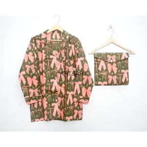 ART&ART Ensemble de pyjama pour femmes en coton 100% pur, respirant, séchage rapide, taille élastique, imprimé floral et animal, manches longues, grande taille - Product Image 2