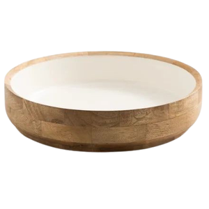 Tazón para Servir de Madera de Mango Pulida Natural, Ecológico, con Tazón Blanco para Frutas y Ensaladas, Decoración Moderna para el Hogar, Vajilla - Product Image 1