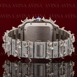 Montre de luxe pour homme avec design épingle de rose et sertissage de moissanite |   Montre-bracelet automatique mécanique entièrement pavée de diamants, style hip-hop - Product Image 4