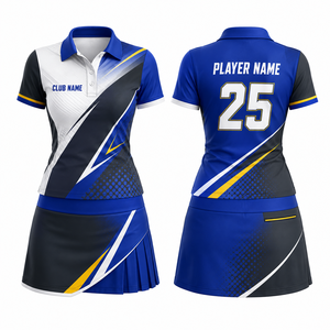Conjunto Deportivo de Polo y Falda de Golf para Mujer, Azul/Negro/Blanco/Amarillo, Estampado Geométrico, Secado Rápido, Manga Corta, Spandex - Product Image 1