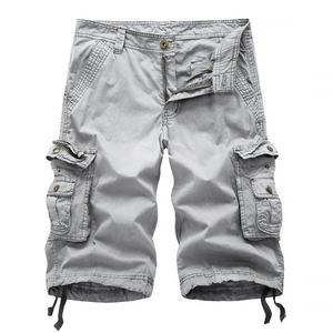 Shorts cargo rouges pour hommes, taille mi-haute, fermeture boutonnée, en coton respirant, style décontracté avec plusieurs poches - Product Image 6