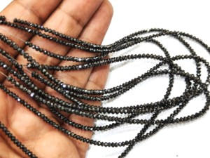 Perles facettées rondes en diamant noir naturel de haute qualité, 2-2,5 mm, brin de 4 pouces - Product Image 5