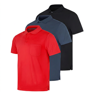 Polo de Manga Corta para Hombre, Color Sólido, con Bolsillo, Casual, Tejido Popelín, Corte Regular, Azul Marino, Negro - Product Image 4