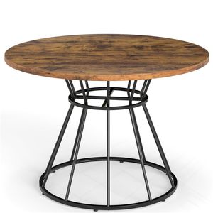 Table à manger ronde brune de 47 pouces pour 4 à 6 personnes avec base en métal en forme de sablier et plateau incurvé, taille familiale - Product Image 2