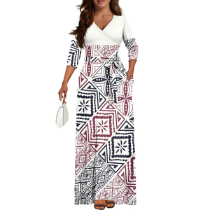 Vestido Maxi con Cuello en V, Diseño Polinesio Personalizado, Elegante y Moderno, Impresión Bajo Demanda, Estilo Casual Tribal Samoano, Último Diseño 2026 - Product Image 3