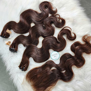 Extensions de cheveux humains vierges vietnamiens 100% naturels, couleur marron, ondulés, super double drawn, avec closure - Product Image 1
