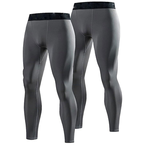 Leggings de compression pleine longueur pour hommes, gris uni, en spandex et nylon, taille élastique - Product Image 6