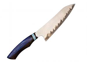 Couteau de chef japonais en acier forgé artisanal, manche en résine bleue, outil de cuisine - Product Image 6