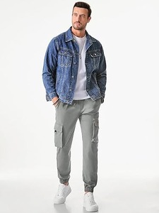 Men's Khaki Cargo Pants Wide Leg Lightweight <b>Elastic</b> Waist with <b>Belt</b> Digital Printed Quick Dry Polyester Street Style Trousers - Product Image 2