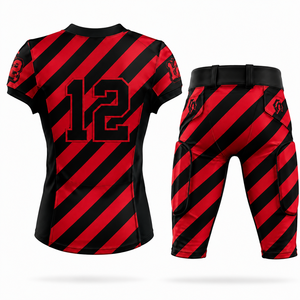 Ensemble d'uniformes de football américain rayés rouge et noir personnalisés, vêtements d'entraînement pour hommes, impression par sublimation, polyester respirant, service OEM - Product Image 3