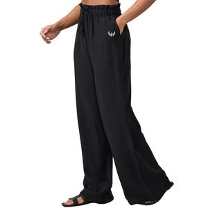 Pantalon large noir tissé à cordon de serrage pour femme – Confort léger et décontracté au quotidien - Product Image 2