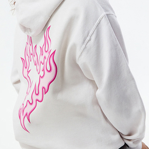 Sweat-shirt décontracté en coton blanc pour femme avec imprimé cœur flamme rose, coupe classique, poche avant avec logo, idéal pour l'automne - Product Image 6